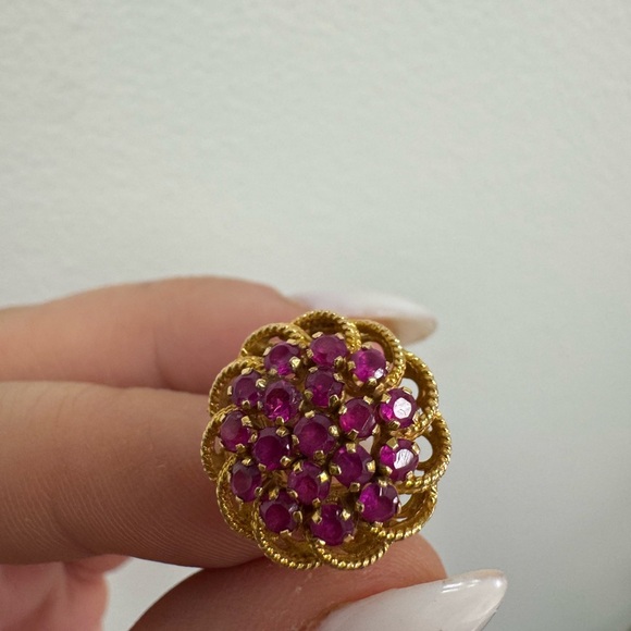 14K yellow gold and pink sapphires cluster ring - Picture 14 of 14
